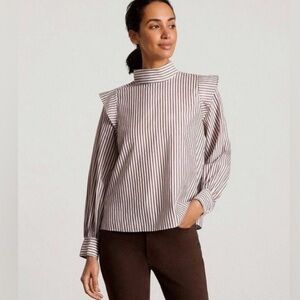 Everlane Top 8 Ruffle Brown Stripe